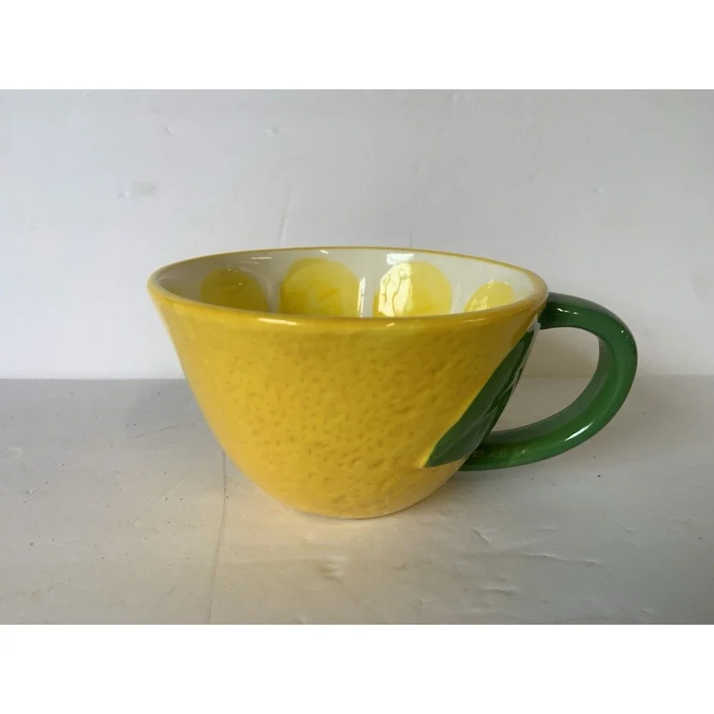 Lemon Shape Ceramic Nesting Measuring Cups (Set of 4) Bonus Coffee Mug Tea Cup